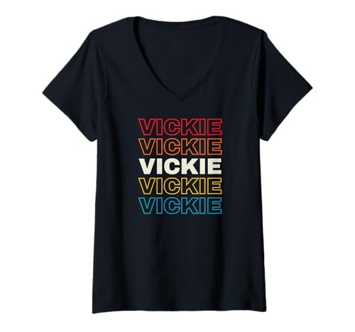 Womens I Love Vickie Personalized Retro Sunset First Name V-Neck T-Shirt