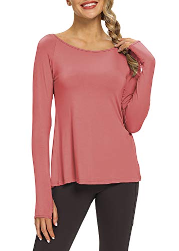 Mippo Long Sleeve Yoga Top Tunic Workout Tops Yoga Sweatshirts Long Sleeve Athletic Shirts Women Pilates T-Shirts Womens Activewear Tops Gym Clothes Rose L #TOP1