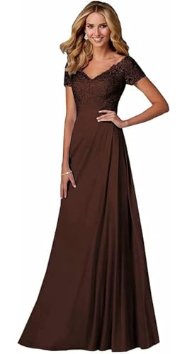 Chiffon Plus Size Mother of The Bride Dresses Long Laces Appliques Short Sleeve