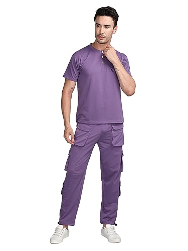 Image of CHKOKKO Men Casual Summer Track suit Co-ord Sets Purple 4XL