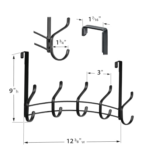 LYNK Professional® Home™ Over Door Hooks Rack - 10 Hook Over Door Hanger - Over Door Towel Rack - Hanging Towels or Clothes - for Bathroom, Bedroom or Laundry Room – Lifetime Ltd. Warranty - Black