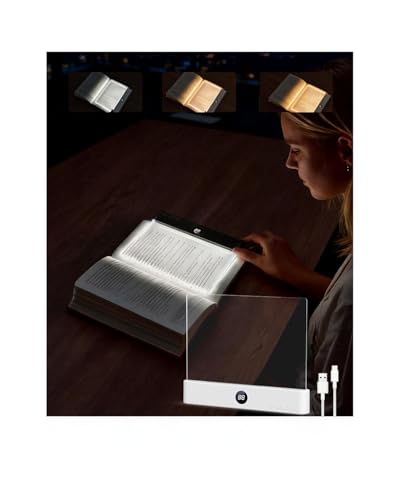 AdalyRoma Luz Plana para Libros LED Recargable, 3 Colores con Brillo Regulable y Temporizador, Protección Ocular – Lámpara de Lectura Portátil para Hogar, Viajes y Oficina(modelo blanco)
