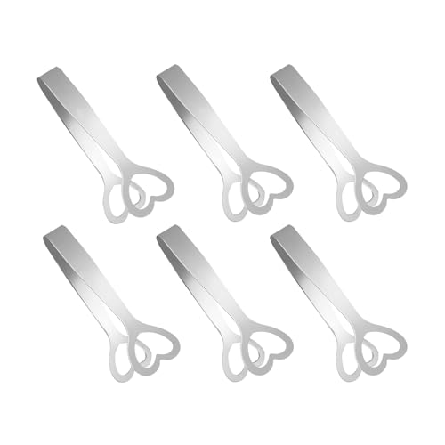 Lot de 6 mini pinces de service en acier inoxydable en forme de cœur pour sucre, glaçons, petites pinces à citron pour aliments, bonbons, pain, gâteau, thé, café, cuisine, bar, fête de mariage