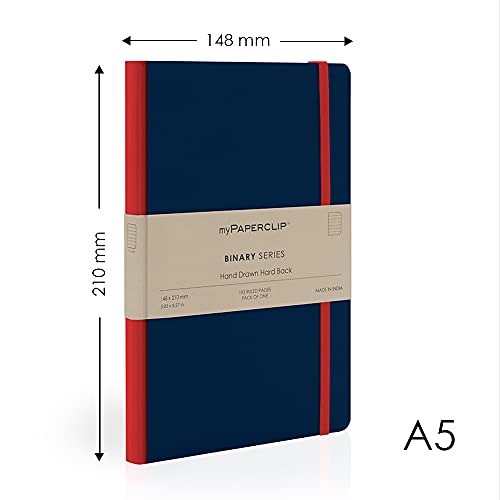 Image of myPAPERCLIP Binary Series - A5 Ruled Notebook | Italian Hardboard Cover | 192 Pages, 80 GSM Paper, A5 (5.83 x 8.27 in) | Thread Bound with Elastic Closure & Bookmark | Blue