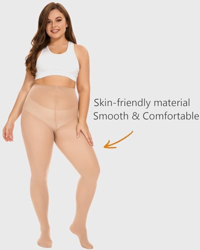 Image of DUCMODA Plus Size Tights for Women, Ultra Soft Solid Color Semi-Opaque Pantyhose, Nylon High Waist Stockings 1X 2X 3X 4X