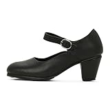 MANZANO 640 Women's Folklorico Dance Shoes with Nails, Leather, 6cm Heel - 7.5 US, 24.5 MX - Black