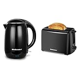 Elite Gourmet 1.8L Cool-Touch 1500W Kettle & 2-Slice Cool Touch Toaster with Extra Wide 1.25' Slots