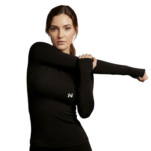 Image of NINQ Women's Athletic Compression Wear - Full Sleeve Workout & Training T-Shirt Designed for Gym, Running, Yoga, and Sports. Breathable, Stretchable