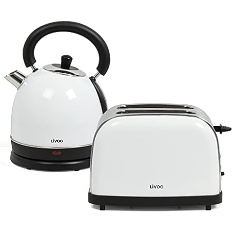 Frühstücksset Toaster Wasserkocher Vintage - Wasserkessel Retro Elektrisch Weiß 1,8 Liter 1800 Watt Cover