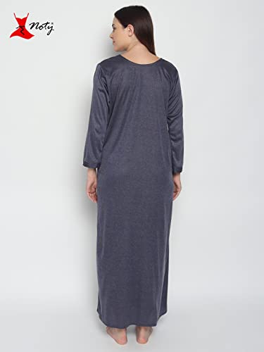 Image of Noty Women's Maternity - Feeding - Nighty | Full Sleeves | Floral Print Maxi | Embroidery Work On Neck with Zip Closure
