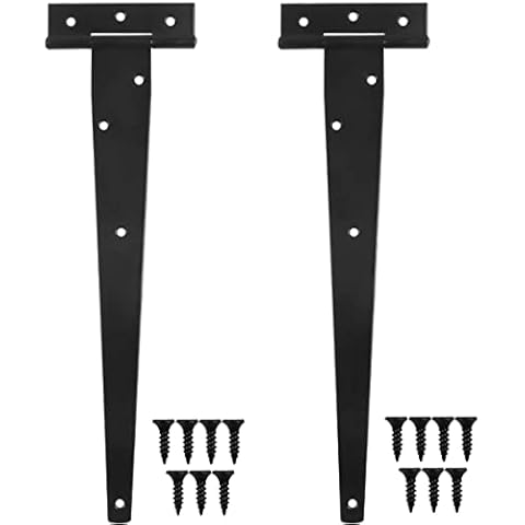 Vesaneae 2 Pack 300mm 12 inch Black T-Hinges, Heavy Duty Tee Hignes, Tee Strap Hinges, Rustproof Metal Gate Hinges with Screws for Shed Doors, Barn Doors, Gate Doors, Wooden Gates, Window, Fence Cover