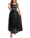 BeryLove Sequin Dress for Woman Vintage A Line Wedding Formal Swing Tulle Dress Sleeveless Cocktail Maxi Gowns S001 Black XS