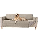 Gorilla Grip Patented Waterproof Slip-Resistant 70” Sofa Protector Cover, for Leather or Fabric Couch Cushion, Large Microsuede Furniture Covers Dogs Pets Machine Washable Slipcover, Taupe