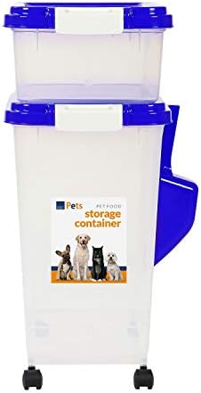 Taylor & Brown 3-Piece Airtight Pet Food Storage Container With Plastic Measuring Scoop Treats For Pet Dog Cat Animal Dry Food Dispenser With Casters (Blue)