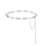 Silver Star Chain Belt Western Metal Belt for Women Punk Chain Belts for Dresses Jeans Waist Chain Belt Y2k Emo Body Jewelry(E)