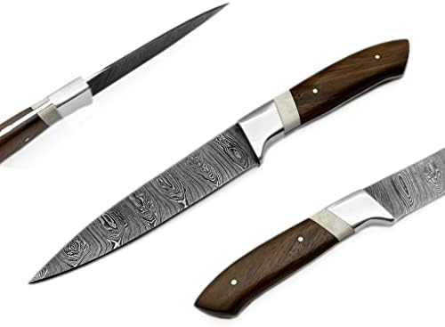 Custom Handmade Hunting Knife, Cutting Knife Blade that is Made of Strong Damascus Steel and Features a Wood Handle with Combination of 1095 carbon steel & 15 N 20 Alloy stainless Steel. (Brown)