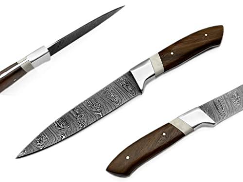 Custom Handmade Hunting Knife, Cutting Knife Blade That Is Made Of Strong Damascus Steel And Features A Wood Handle With Combination Of 1095 Carbon Steel & 15 N 20 Alloy Stainless Steel. (Brown) #TOP8