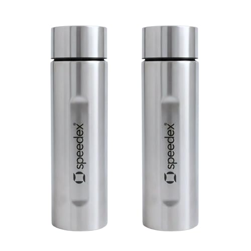 Image of Speedex Silver Stainless Steel Water Bottle 1 Litre Set of 2 | Single Wall Water Bottles | BIS Approved Reusable Bottles for Kids & Adults | School, Office, Gym & Travel