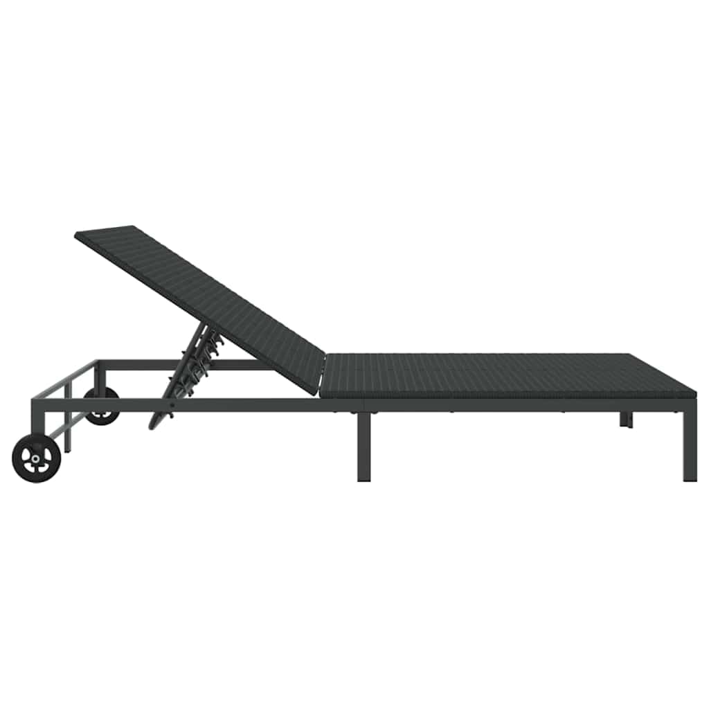 Lettino prendisole nero in polyrattan con schienale regolabile, 206 x 115 x 75 cm, lettino da giardino resistente alle intemperie, per terrazza e balcone, comodo lettino relax con telaio in
