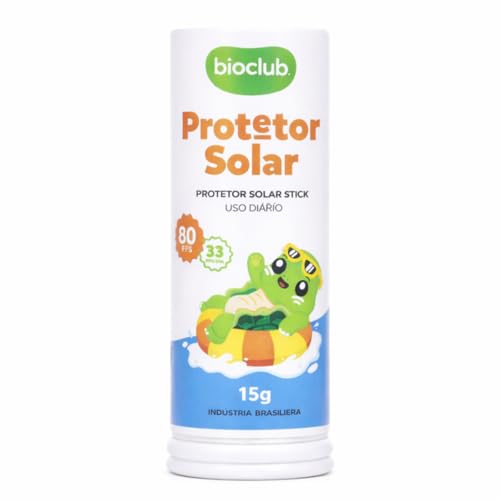 Protetor Solar Infantil e Bebê - FPS 80 - Fácil de Aplicar, Em Bastão, Resistente à Água e Suor, Toque Seco Não Meleca, Proteção UVA UVB 15g |Protetor Solar Stick - Bioclub