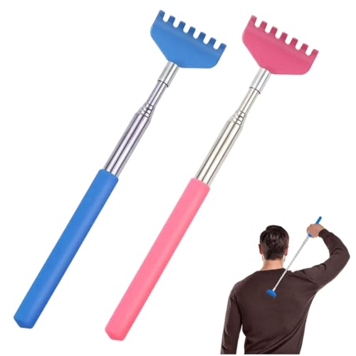 KRFWGUU 2 peças raspador costas telescópico, raspador costas telescópico de aço inoxidável, para remover a coceira das costas ferramenta de massagem corporal, para cabeça e outros cócegas