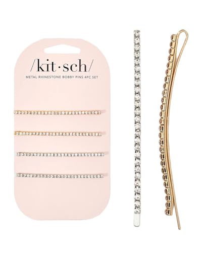 Kitsch Rhinestone Bobby Pins for Women, Stylish and Decorative Hair Accessories | Extra Long Rhinestone Hair Clips for Events | Ideal Gifts for Women - Set of 4, Gold and Silver