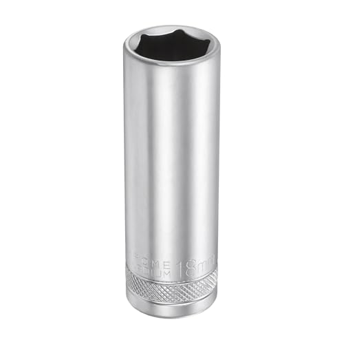 Image of sourcing map 6 Points Deep Socket 1/2" Drive 18mm Deep Metric CR-V Steel Polished Nickel Plating 78mm / 3.1" Long Hex Socket Tool for Home Auto Nuts Bolts Repair