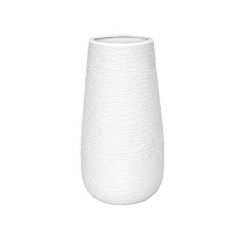 D'vine Dev 10 Inch Modern White Ceramic Vase, Oval-Shaped, Textured Flower Vase