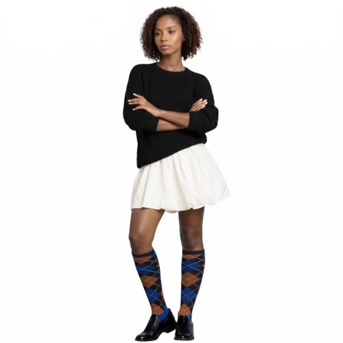 Image of Couver Women's Argyle Knee High Socks - Soft Acrylic Over the Calf Tube Style Socks for Casual Athletic - One Size
