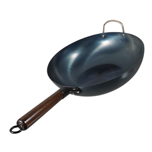 Wok tradicional de hierro con mango de madera antiadherente miniatura 1
