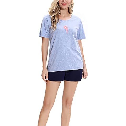 SANQIANG Cotton Womens Pajamas Set Sleepwear Lightweight Pajamas for Women Printed Cute Ice Cream Solid/Pink/Blue color Pajamas for Teens Cover