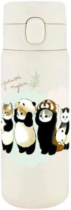 Kawaii Japanese Cat Stainless Steel One Push Bottle 11.8 fl oz, 350ml, Water Bottle for Hot & Cold Drinks, for Cat Lovers, 53-2017, Kigurumi