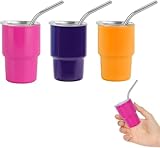 STFALI Cute Shot Glasses Set with Straw, Mini Shot Tumblers with Lid and Straw, Kawaii Insulated Tumblers for Espresso Coffee Spirits Cute Stuff Funny Gifts (Hot Pink & Purple & Orange)