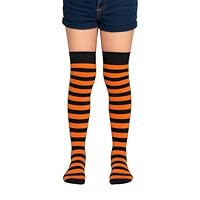 CHEERYMAGIC Halloween Orange Black Striped Tights Halloween Girls Striped Over The Knee Socks Dress Up Accessories for Women A5ETTWGXW