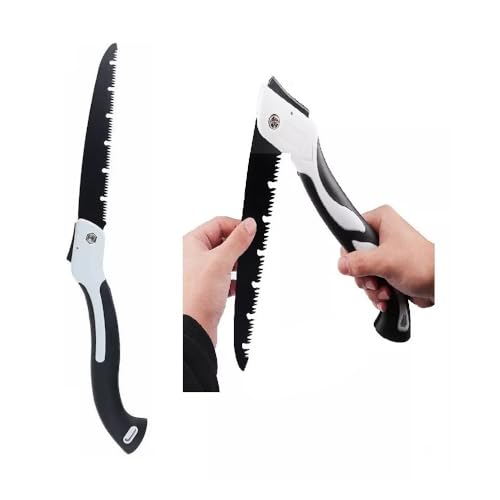 Serra Dobrável para Poda, Serrote Manual para Madeira e Árvores, Lâmina de Aço, Cabo Ergonômico Preto e Branco
