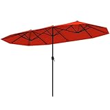 Tangkula 13 FT Large Patio Umbrella, Outdoor Double-Sided Table Market Umbrella w/Crank Handle, 12 Heavy-Duty Ribs, Sun-Protective Rectangular Twin Parasol for Garden Deck Lawn Poolside (Orange)