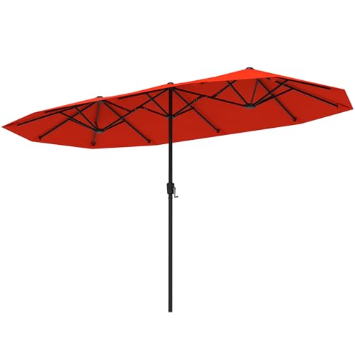 Tangkula 13 FT Large Patio Umbrella, Outdoor Double-Sided Table Market Umbrella w/Crank Handle, 12 Heavy-Duty Ribs, Sun-Protective Rectangular Twin Parasol for Garden Deck Lawn Poolside (Orange)
