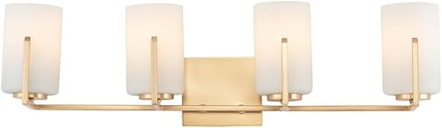 Maxim 21284SWSBR Dart Collection - Mueble de baño cilíndrico de vidrio con cuatro luces regulables y compatible con LED, latón satinado, marco de