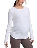 CRZ YOGA Womens Cloudweight Maternity Long Sleeve Tops Ruched Casual Athletic Workout Lightweight Pregnancy Shirts White 12