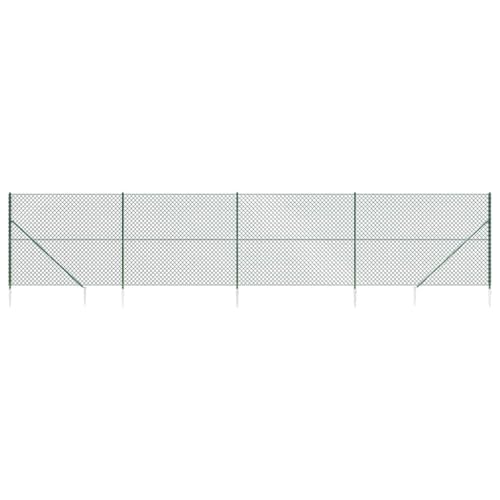 vidaXL Green Chain-Link Fence with Spike Anchors - Galvanised Steel and PVC Coated Wire Mesh Fence for Property and Animal Enclosure, Cut-to-Size, 1.6 x 10 m Fence Roll Included, Assembly Required