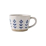QIXCOZTI Ceramic Mugs for Men & Women, Unique Microwave & Dishwasher Safe Tea/Coffee Rustic Stoneware Cups for Office & HomeοΌBlue Floral MugοΌ