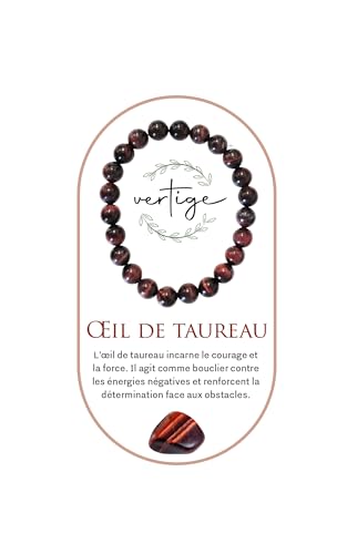 VERTIGE Lithotherapy Bracelet BULL'S EYE, 8mm Mineral Stones, Source of Psychic and Physical Well-being, Brings FLEXIBILITY, DYNAMISM, STABILITY and INNER STRENGTH, Women's/Men's Bracelet