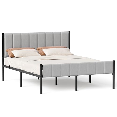 VASAGLE Doppelbettgestell, Bettgestell, 160 x 200 cm, mit gepolstertem Kopfteil, Bettrahmen, Stahl-Latten, trägt bis zu 500 kg, einfache Montage, Taubengrau RMB975G01 VASAGLE Doppelbettgestell, Bettgestell, 160 x 200 cm, mit gepolstertem Kopfteil, Bettrahmen, Stahl-Latten, trägt bis zu 500 kg, einfache Montage, Taubengrau RMB975G01