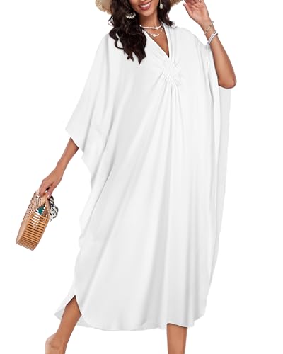 Image of Kaftan Dresses for Women V Neck Caftans Batwing Sleeve Beach Cover Ups