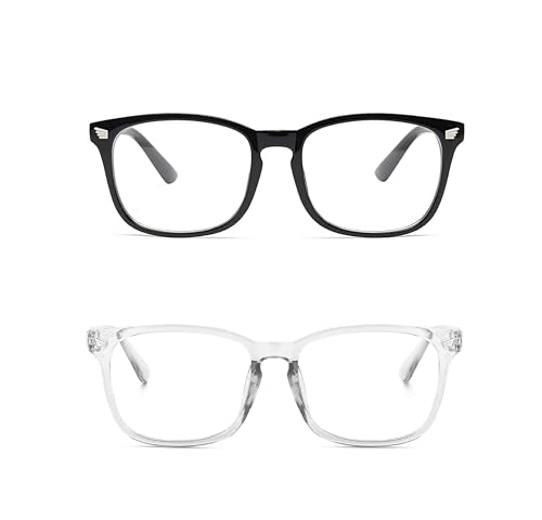 Image of Blue Light Blocking Computer Glasses for Men & Women, Square TR90 Lightweight Eyeglasses Frame, Anti Eye Strain UV Protection, Clear Lens for Gaming Office Reading