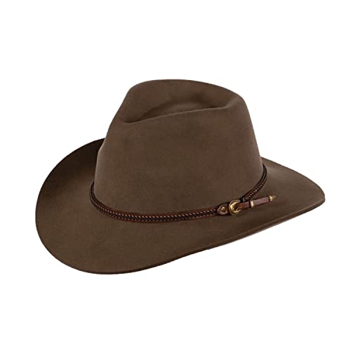 Outback Trading Nelson UV Protection Water-Resistant Crushable High-Crown Wool Felt Outdoor Cowboy Hat, Brown