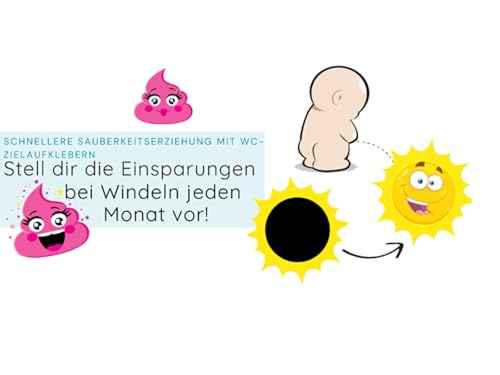 4 verfärbende Toiletten Sticker (2 x Sonne + 2 x Ei), Verfärbende Toilettensticker für Kinder, 35mm