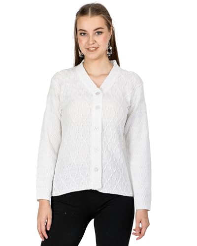 Image of Lady Willington Women Woolen V-Neck Self Design Cardigan Heavy Daffodil Fabric Cardigan Winter Wear Pure Wool Cardigans for Women Sweaters Long Cotty Fully Warm Cardigan Free Sizes