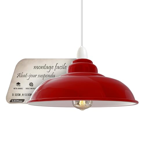 LEDSone Abat-jour de plafond industriel moderne en métal, grand abat-jour courbé de 32 cm, facile à installer, pour salon, cuisine, couloir (plaque réductrice...