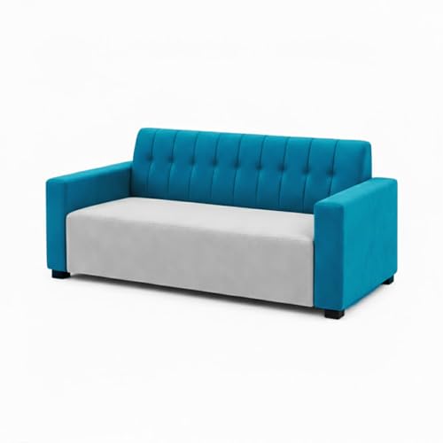 Image of FURNY Luxora 2 Seater Fabric Sofa Set (Aqua Blue-Light Grey) with Velvet Finish | Durable Comfort | Ideal for Living Room | Breathable material